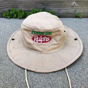 VTG 90s NISSIN Foods Co Ralphs Bucket Hat Men's LARGE Khaki Boonie Cap​​